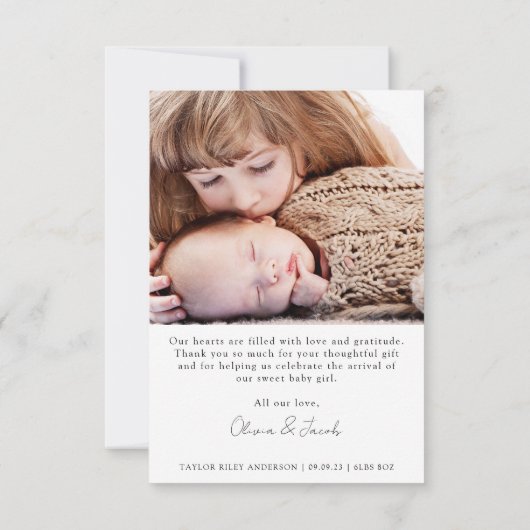 フォトコラージュ誕生統計新生児 サンキューカード (裏面)