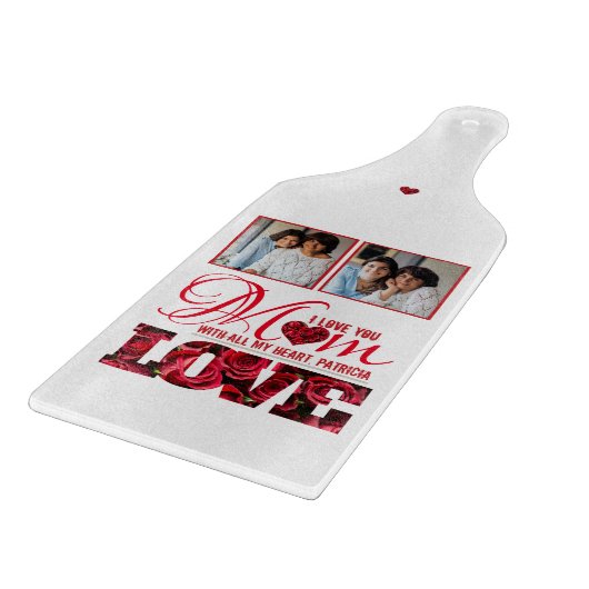 フォトコラージュ赤いハートモダンフローラ母の日 カッティングボード (角)
