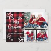 フォトコラージュ赤い格子模様メリークリスマス シーズンカード (正面)