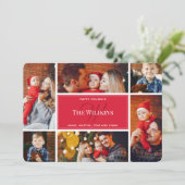 フォトコラージュ赤クリスマスファミリーモノグラム カード (スタンド正面)