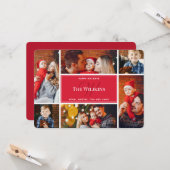 フォトコラージュ赤クリスマスファミリーモノグラム カード (正面/裏面インサイチュ)