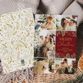 フォトコラージュ赤メリークリスマスカード5枚 シーズンカード