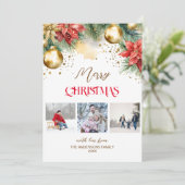 フォトコラージュ赤金ゴールドポインセチアのクリスマス シーズンカード (スタンド正面)