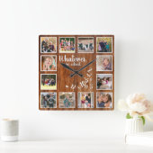 フォトコラージュ退職したウッド素朴リタイア スクエア壁時計 (ホーム)