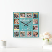 フォトコラージュ退職したウッド素朴リタイア スクエア壁時計 (ホーム)