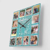 フォトコラージュ退職したウッド素朴リタイア スクエア壁時計 (傾斜)