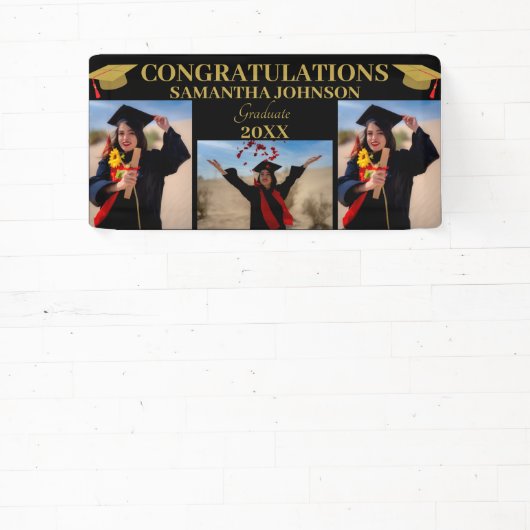 フォトコラージュ金ゴールド文字大学院ブラックバナー 横断幕 (インサイチュ)