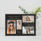 フォトコラージュ金ゴールド&ブラックおめでとう卒業 案内状 (スタンド正面)