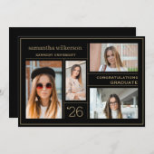 フォトコラージュ金ゴールド&ブラックおめでとう卒業 案内状 (正面/裏面)