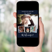 フォトコラージュ青い白い誕生日パーティーへようこそ ポスター