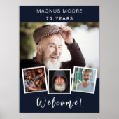 フォトコラージュ青い白い誕生日パーティーへようこそ ポスター (正面)