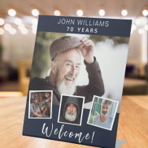 フォトコラージュ青い白い誕生日パーティーへようこそ