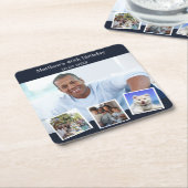 フォトコラージュ青い白い誕生日パーティー スクエアペーパーコースター (アングル)