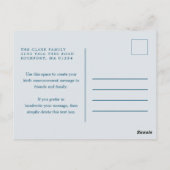 フォトコラージュ青ハンサム少年の誕生のお知らせ ポストカード (裏面)