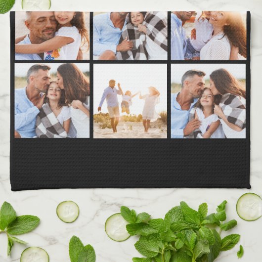 フォトコラージュ黒と金ゴールド90歳の誕生日 キッチンタオル (折り畳み)