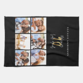 フォトコラージュ黒と金ゴールド90歳の誕生日 キッチンタオル (横)