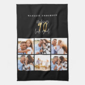 フォトコラージュ黒と金ゴールド90歳の誕生日 キッチンタオル (縦)