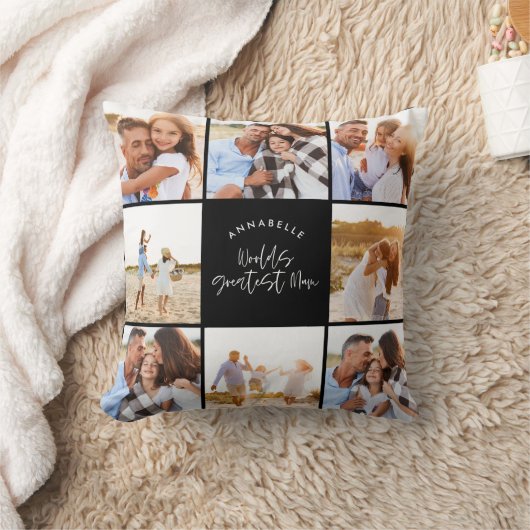 フォトコラージュ黒タイポグラフィモダン母親の日 クッション (ブランケット)