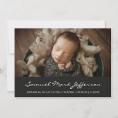 フォトコラージュ黒生まれたばかりの男の赤ちゃんユニセックス誕生 案内状 (正面)