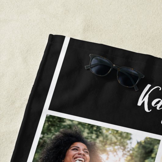 フォトコラージュ黒金ゴールドパーソナライズされた卒業 ビーチタオル (インサイチュ)