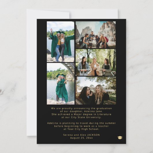 フォトコラージュ黒金ゴールド2025年卒業 案内状 (裏面)