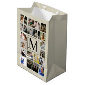 フォトコラージュ黒Biegeパターン祖父母20 ミディアムペーパーバッグ (正面アングル)