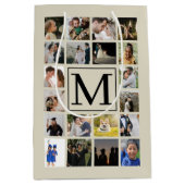 フォトコラージュ黒Biegeパターン祖父母20 ミディアムペーパーバッグ (正面)