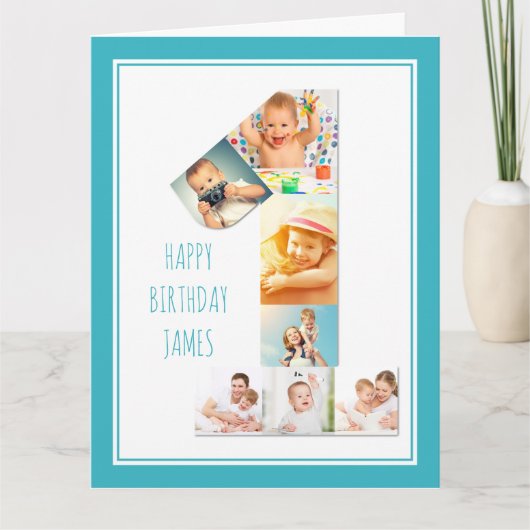 フォトコラージュ1少年の最初の誕生日 カード (正面)
