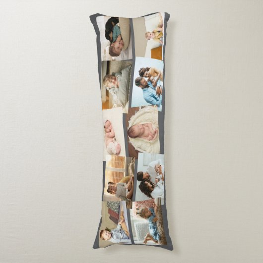 フォトコラージュ10写真モンタージュニュートラルグレー ボディピロー (正面縦)