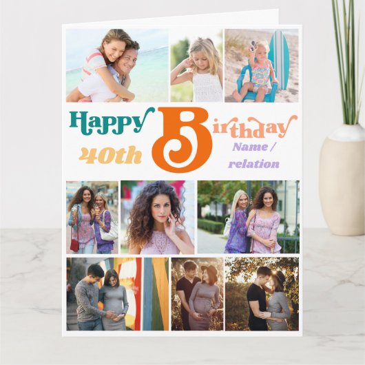 フォトコラージュ10写真名と任意の年齢誕生日 カード (正面)