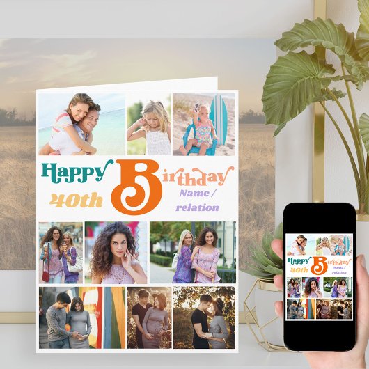 フォトコラージュ10写真名と任意の年齢誕生日 カード