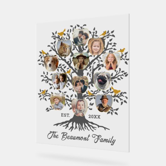 フォトコラージュ12ファミリーツリー名前をカスタムすると日付 アクリルサイン (傾斜)