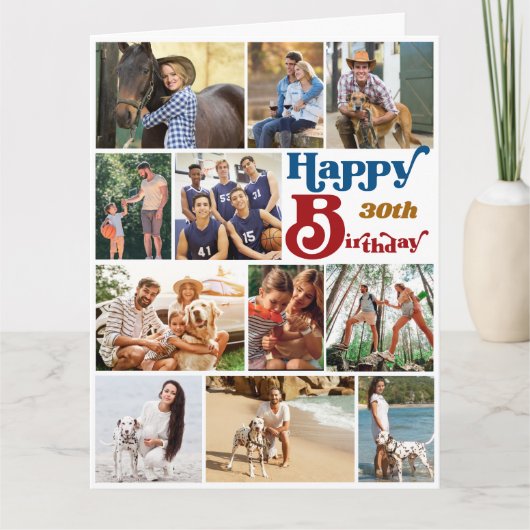フォトコラージュ12写真任意の年齢大誕生日 カード (正面)