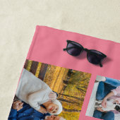 フォトコラージュ12写真石積グリッドコーラルピンク ビーチタオル (インサイチュ)