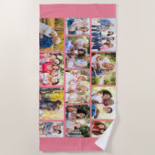 フォトコラージュ12写真石積グリッドコーラルピンク ビーチタオル (正面)