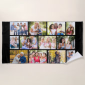 フォトコラージュ12写真組積造グリッドブラック ビーチタオル (正面)