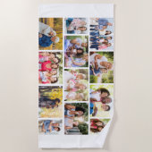 フォトコラージュ12写真組積造グリッドホワイト ビーチタオル (正面)