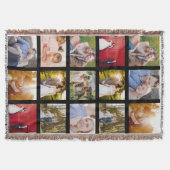 フォトコラージュ15枚の写真黒 スローブランケット (正面)
