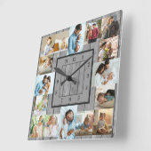 フォトコラージュ16写真グレー木材番号付き スクエア壁時計 (傾斜)