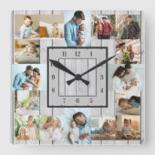 フォトコラージュ16写真白塗り木番号 スクエア壁時計 (正面)