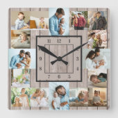 フォトコラージュ16写真薄木番号付き スクエア壁時計 (正面)