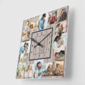 フォトコラージュ16写真薄木番号付き スクエア壁時計 (傾斜)