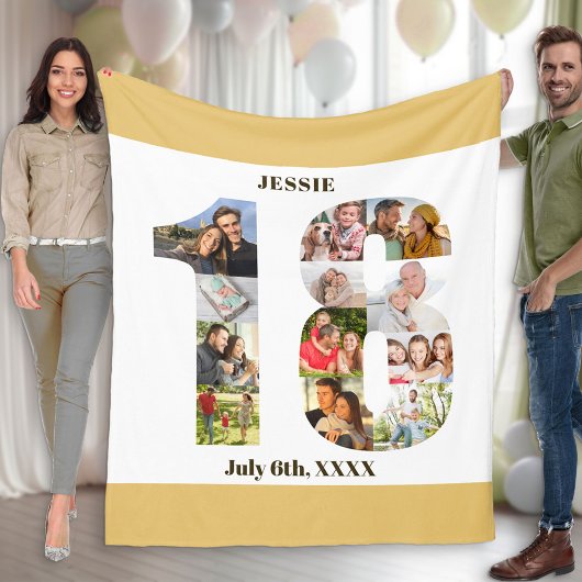 フォトコラージュ18誕生日ニュートラルサンド写真 フリースブランケット