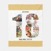 フォトコラージュ18誕生日ニュートラルサンド写真 フリースブランケット (正面)