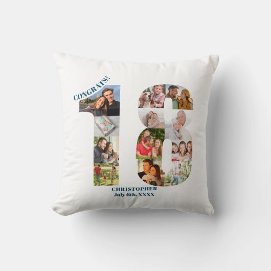 フォトコラージュ18誕生日パーソナライズされた記念 クッション (正面)