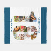 フォトコラージュ18誕生日ブルーホワイト写真 フリースブランケット (正面(横))