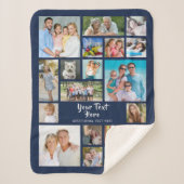 フォトコラージュ19写真ブラシスクリプトNavy Blue シェルパブランケット (正面)