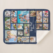 フォトコラージュ19写真ブラシスクリプトNavy Blue シェルパブランケット (正面(横))