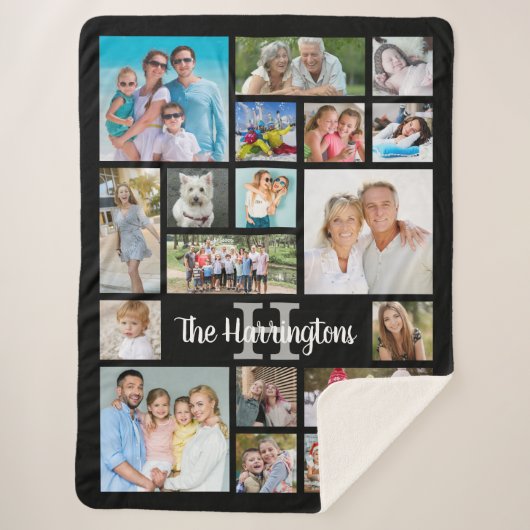 フォトコラージュ19枚フォトスクリプト名モノグラム シェルパブランケット (正面)