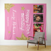 フォトコラージュ20th誕生日パーティー金ゴールド背景 タペストリー (インサイチュ(横))